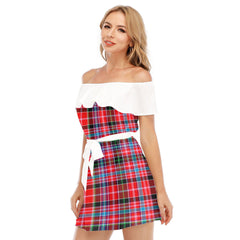 Aberdeen District Tartan Plaid Off-shoulder Dress With Ruffle
