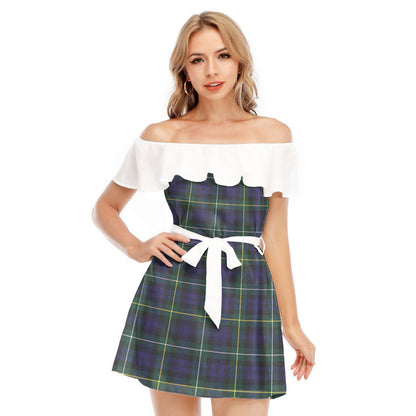 Campbell Argyll Modern Tartan Plaid Off-shoulder Dress With Ruffle