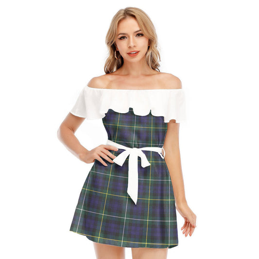 Campbell Argyll Modern Tartan Plaid Off-shoulder Dress With Ruffle