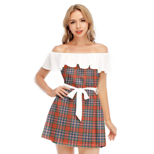 MacFarlane Ancient Tartan Plaid Off-shoulder Dress With Ruffle