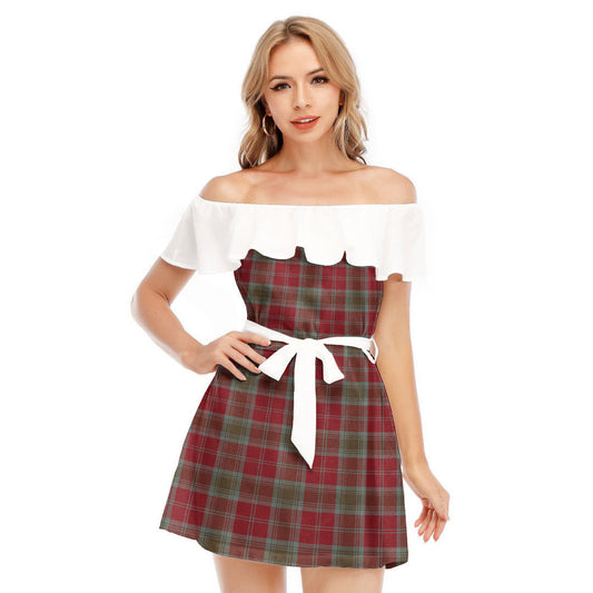 Lindsay Weathered Tartan Plaid Off-shoulder Dress With Ruffle