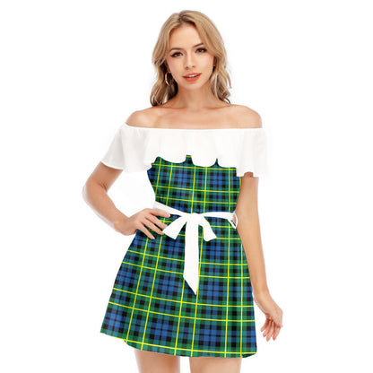 Campbell of Breadalbane Ancient Tartan Plaid Off-shoulder Dress With Ruffle