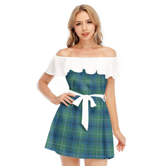 Oliphant Ancient Tartan Plaid Off-shoulder Dress With Ruffle