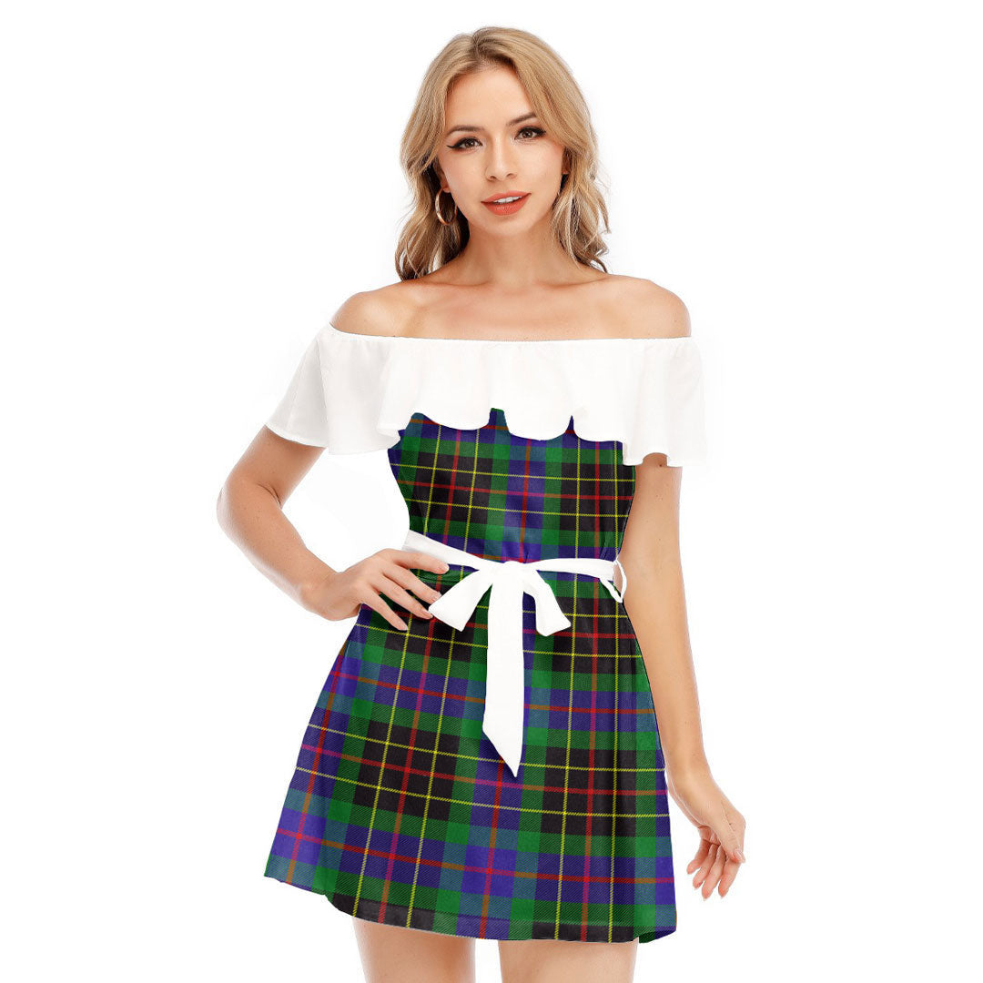 Brodie Hunting Modern Tartan Plaid Off-shoulder Dress With Ruffle