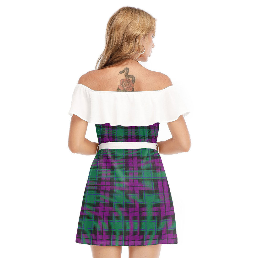 MacArthur Milton Tartan Plaid Off-shoulder Dress With Ruffle