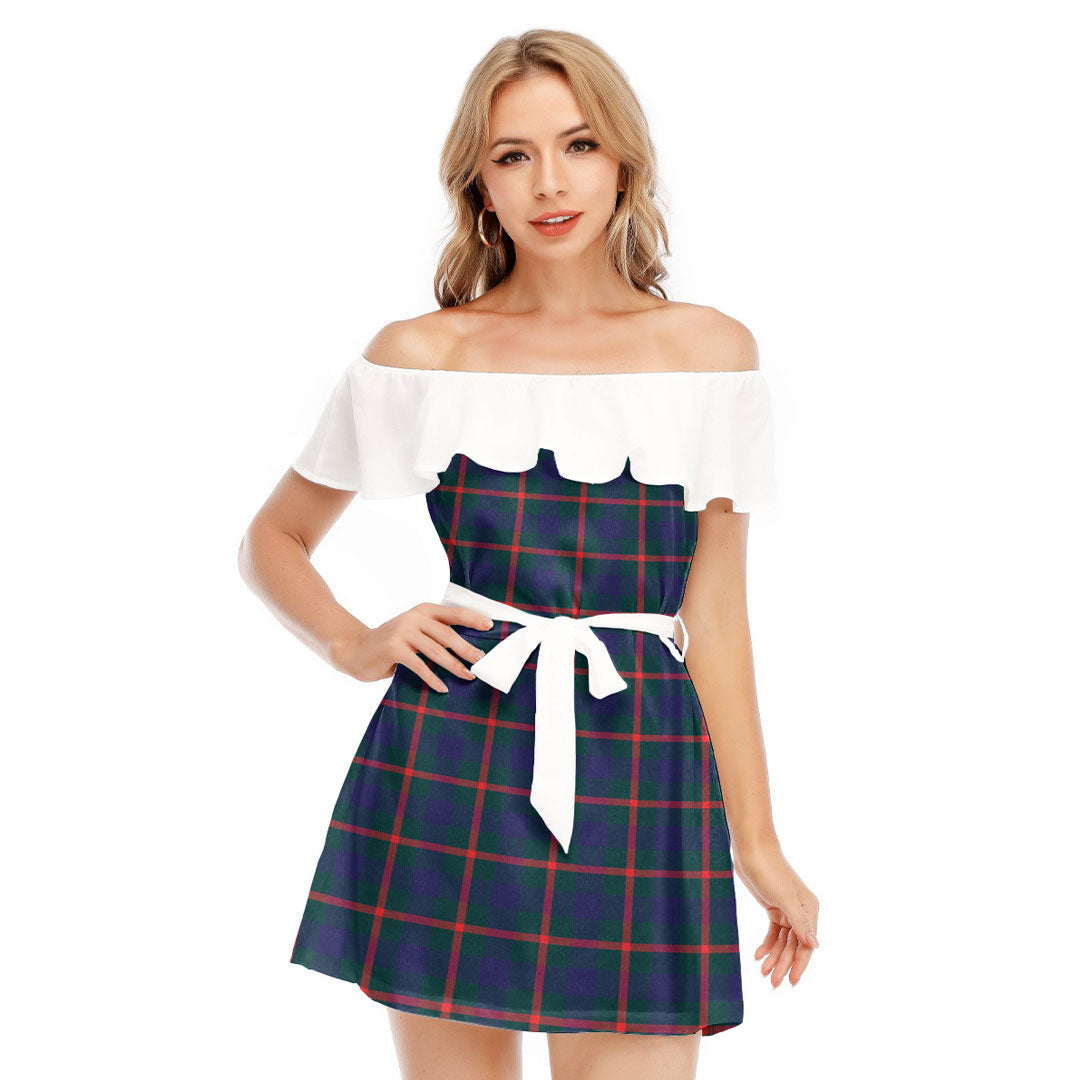 Agnew Modern Tartan Plaid Off-shoulder Dress With Ruffle