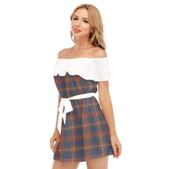 Fraser Hunting Modern Tartan Plaid Off-shoulder Dress With Ruffle