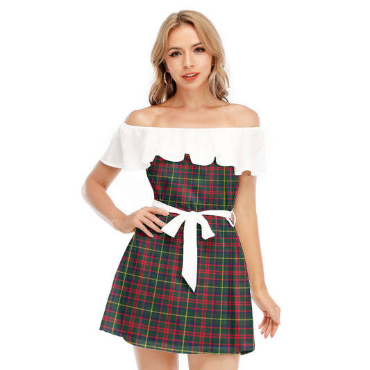 MacKintosh Hunting Modern Tartan Plaid Off-shoulder Dress With Ruffle