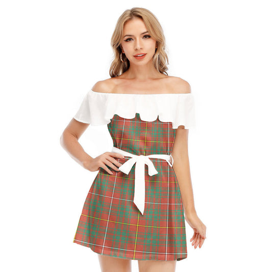 Bruce Ancient Tartan Plaid Off-shoulder Dress With Ruffle