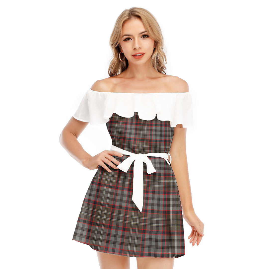 Nicolson Hunting Weathered Tartan Plaid Off-shoulder Dress With Ruffle