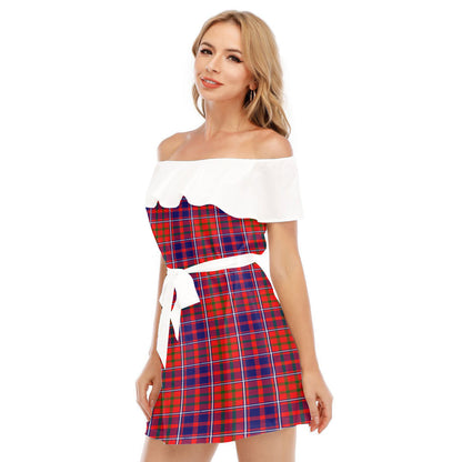 Cameron of Lochiel Modern Tartan Plaid Off-shoulder Dress With Ruffle