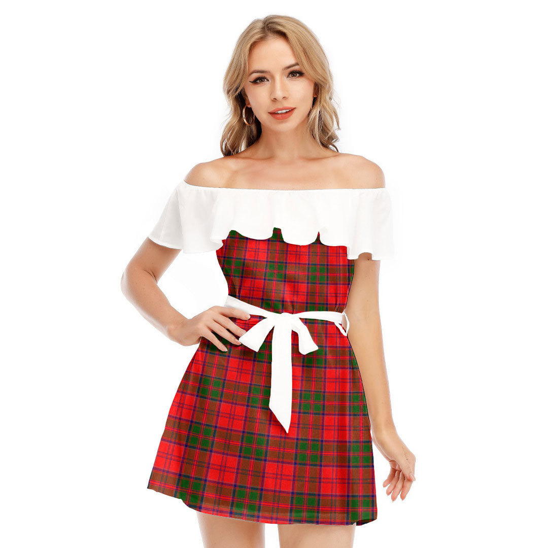 Grant Modern Tartan Plaid Off-shoulder Dress With Ruffle