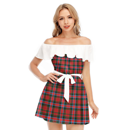 MacDuff Modern Tartan Plaid Off-shoulder Dress With Ruffle