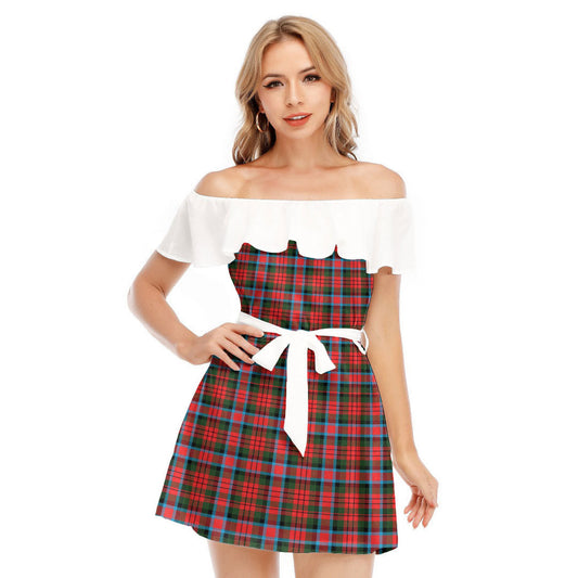 MacDuff Modern Tartan Plaid Off-shoulder Dress With Ruffle