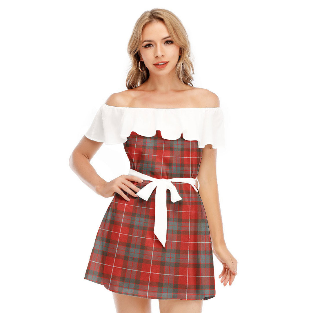 Fraser Weathered Tartan Plaid Off-shoulder Dress With Ruffle