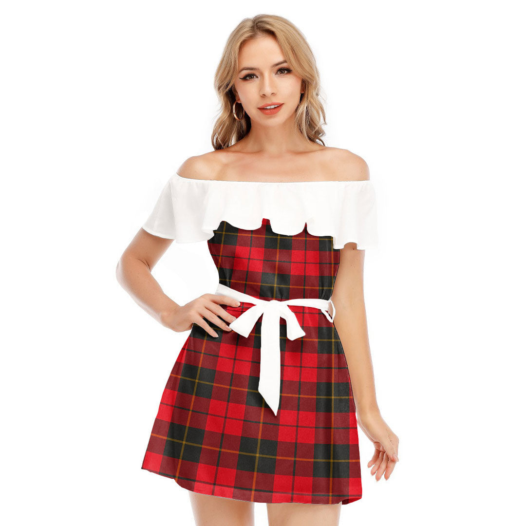 Wallace Weathered Tartan Plaid Off-shoulder Dress With Ruffle