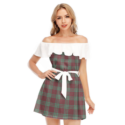 MacGregor Hunting Ancient Tartan Plaid Off-shoulder Dress With Ruffle