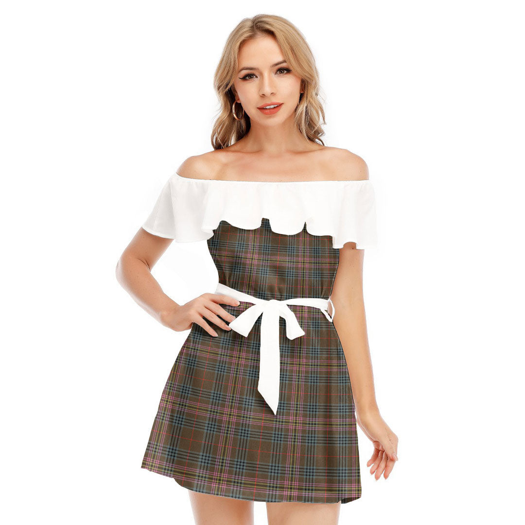 Kennedy Weathered Tartan Plaid Off-shoulder Dress With Ruffle