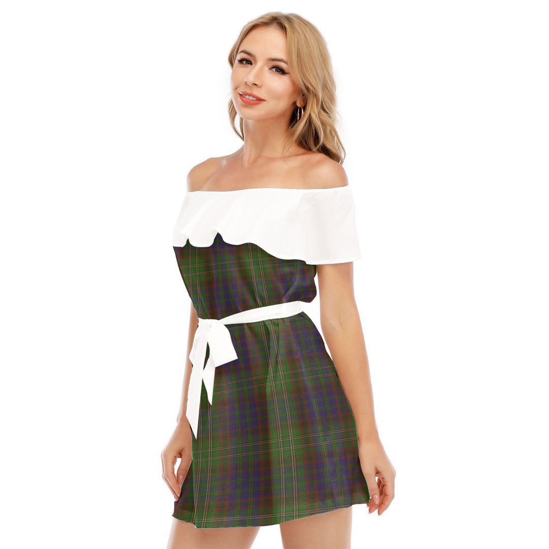 Cunningham Hunting Modern Tartan Plaid Off-shoulder Dress With Ruffle