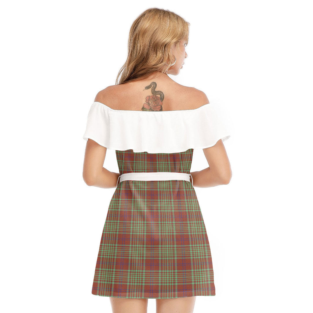 MacGillivray Hunting Ancient Tartan Plaid Off-shoulder Dress With Ruffle