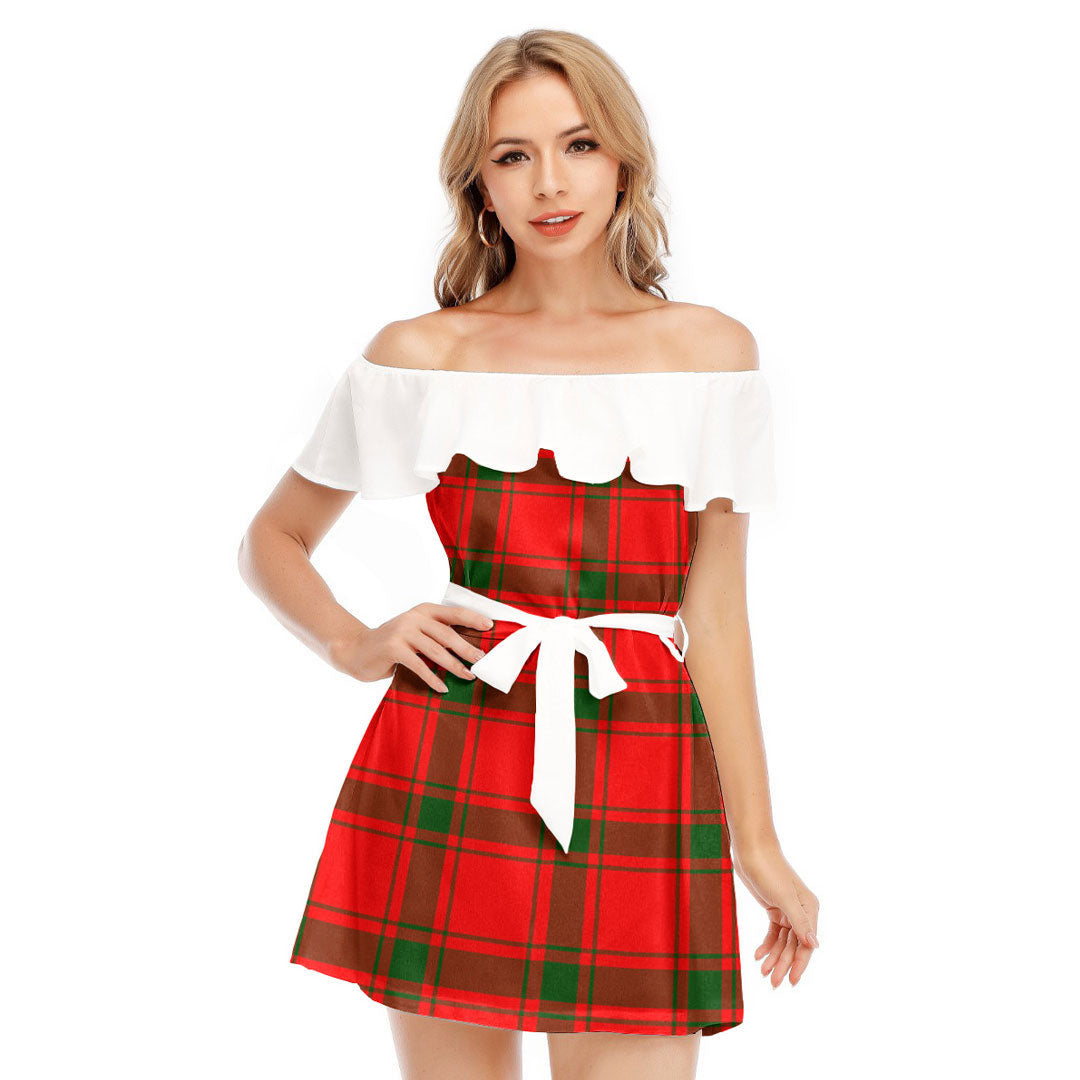 MacDonald of Sleat Tartan Plaid Off-shoulder Dress With Ruffle