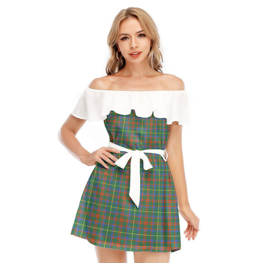 MacKintosh Hunting Ancient Tartan Plaid Off-shoulder Dress With Ruffle