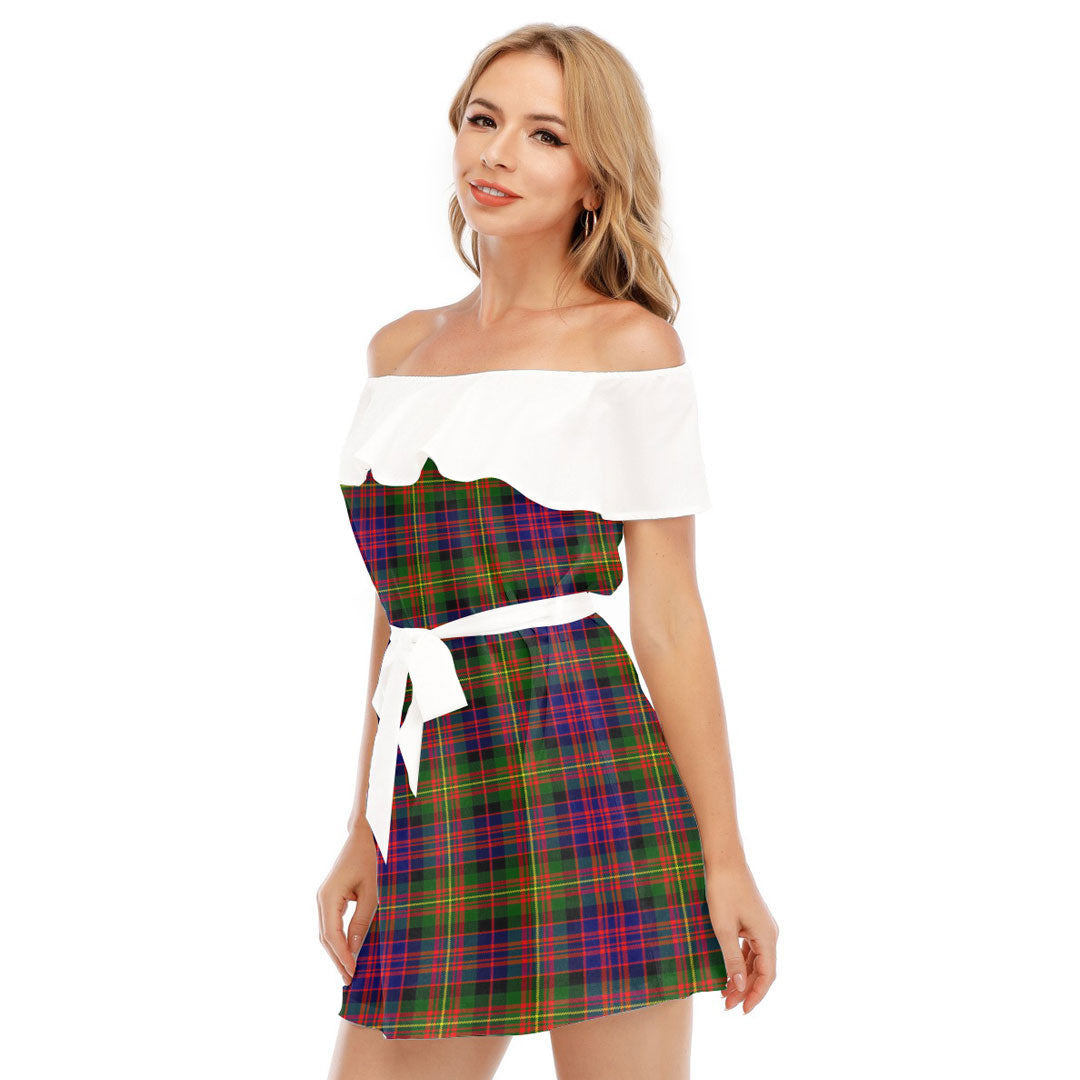 Carnegie Modern Tartan Plaid Off-shoulder Dress With Ruffle