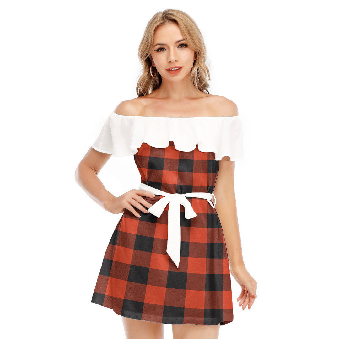 Rob Roy MacGregor Ancient Tartan Plaid Off-shoulder Dress With Ruffle