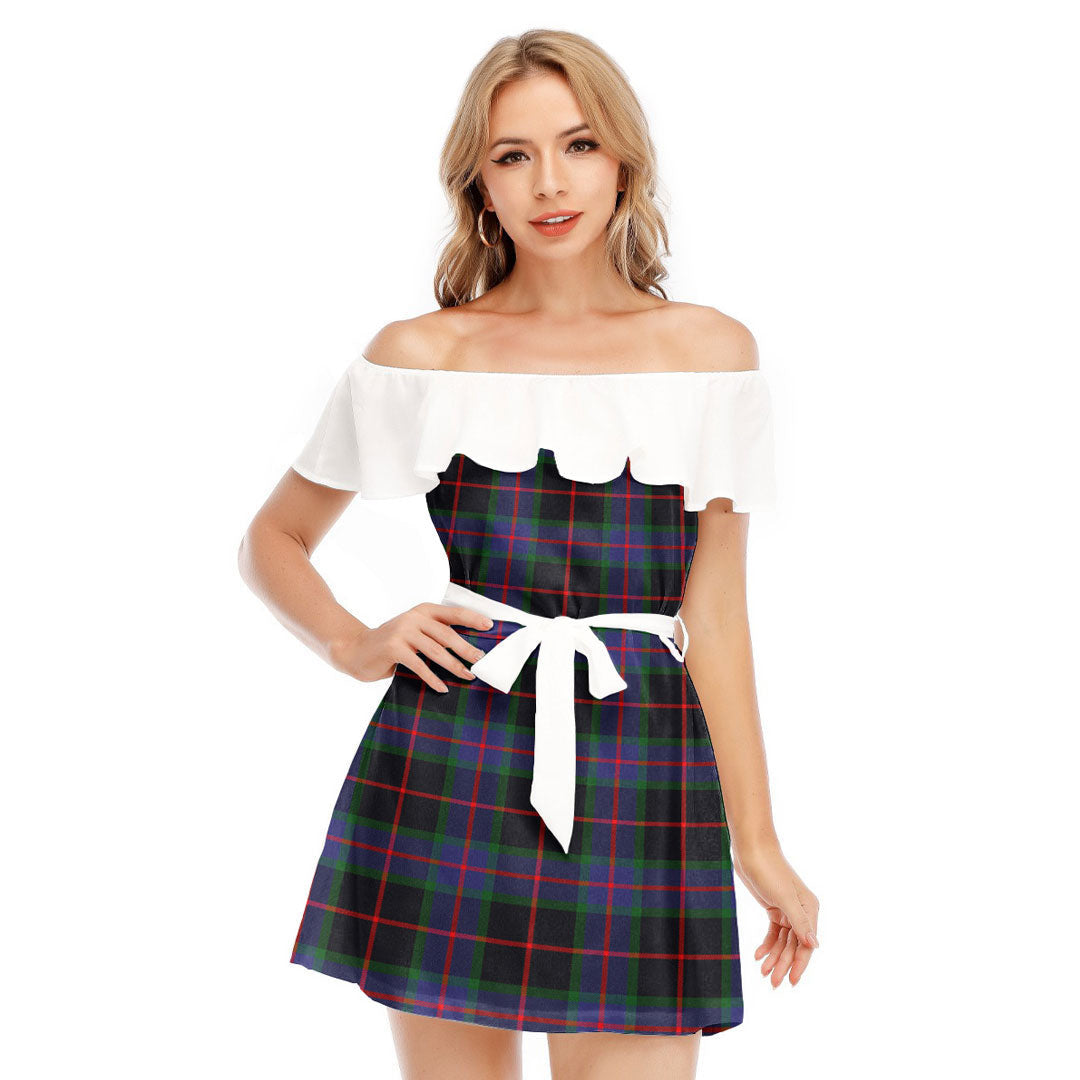 Nairn Tartan Plaid Off-shoulder Dress With Ruffle