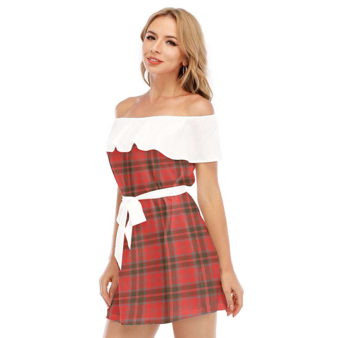 Grant Weathered Tartan Plaid Off-shoulder Dress With Ruffle