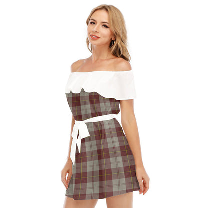 Cunningham Burgundy Dancers Tartan Plaid Off-shoulder Dress With Ruffle