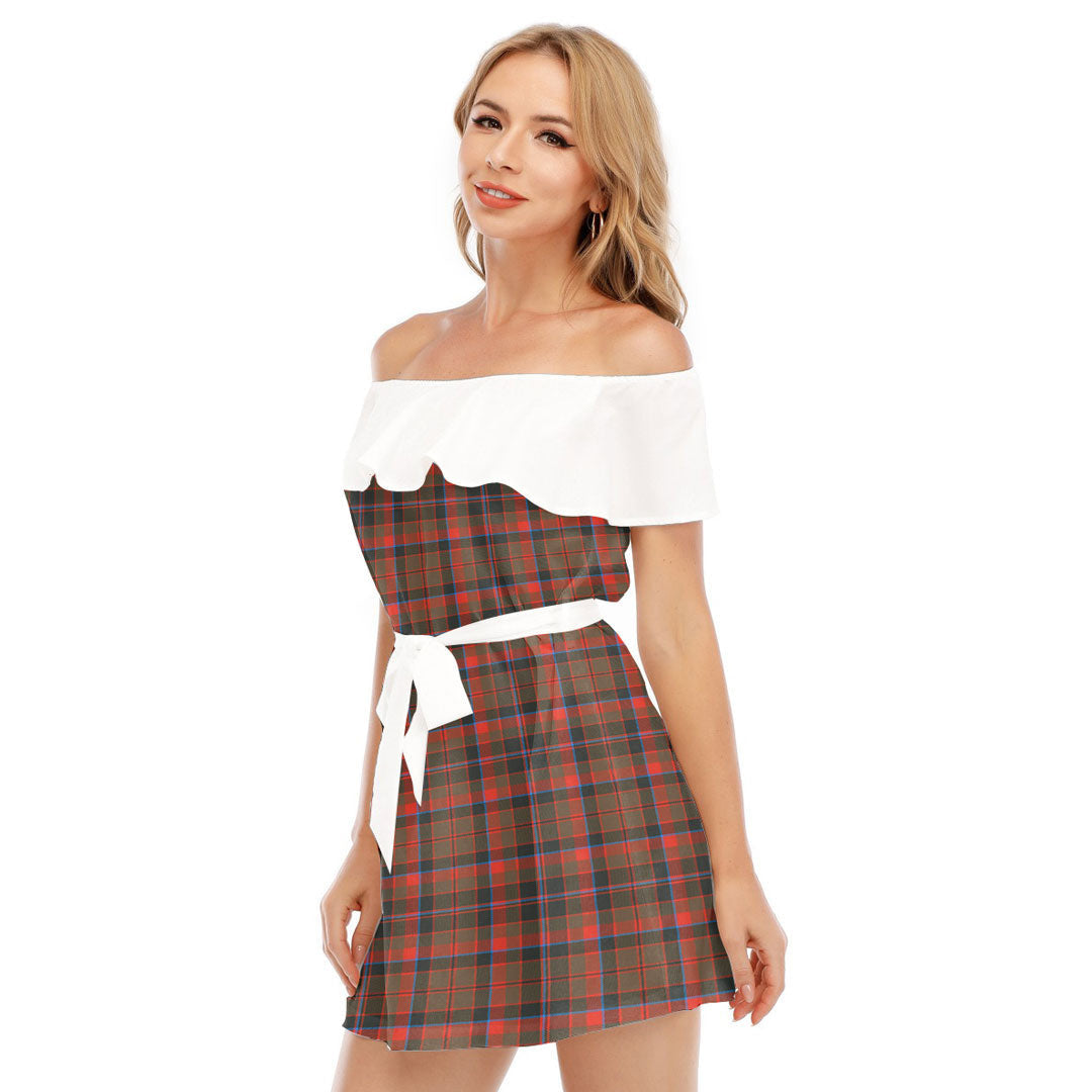 Cumming Hunting Weathered Tartan Plaid Off-shoulder Dress With Ruffle