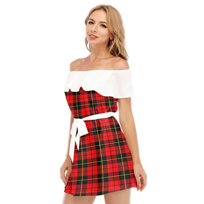 Wallace Hunting Red Tartan Plaid Off-shoulder Dress With Ruffle