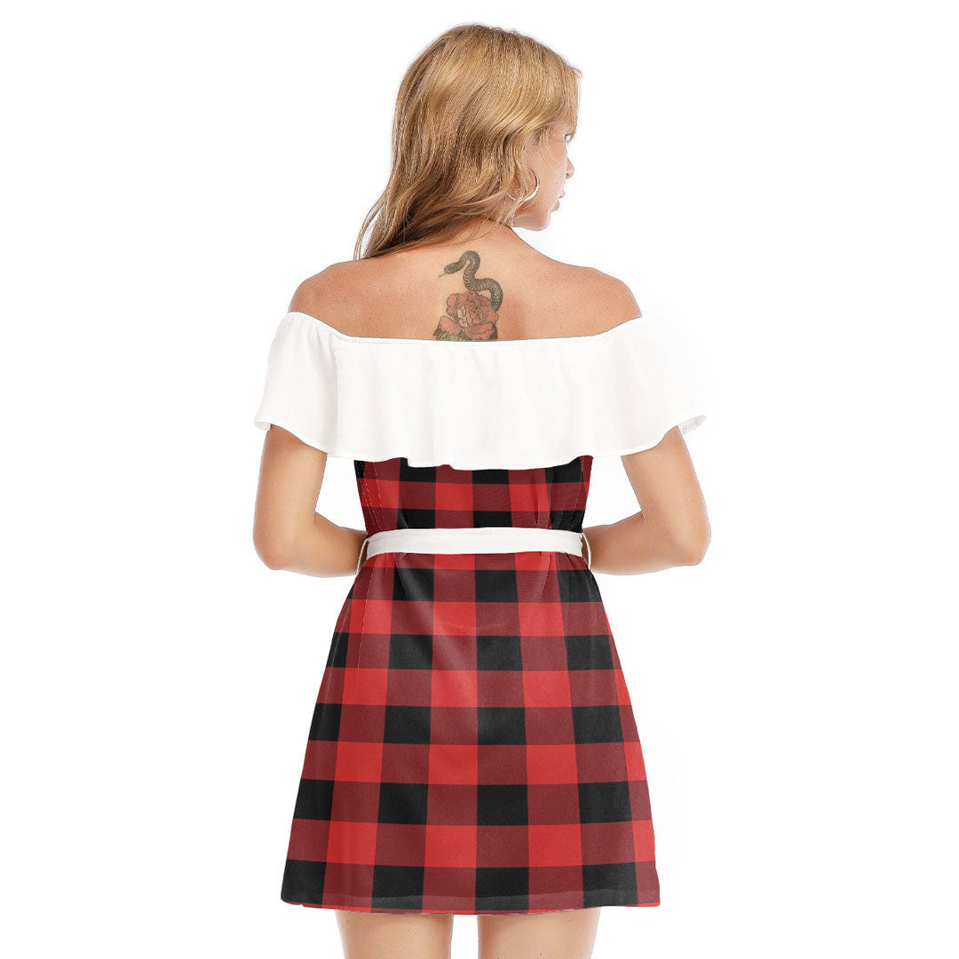 Rob Roy MacGregor Modern Tartan Plaid Off-shoulder Dress With Ruffle