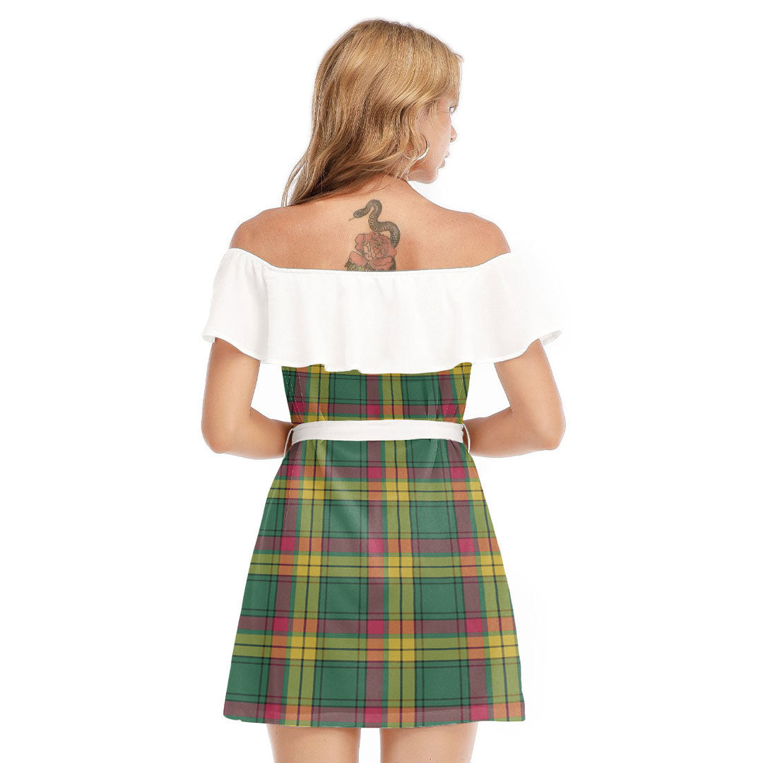 MacMillan Old Ancient Tartan Plaid Off-shoulder Dress With Ruffle