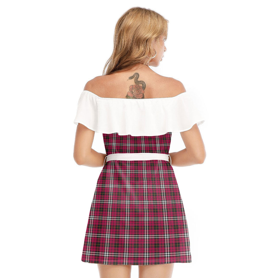 Little Tartan Plaid Off-shoulder Dress With Ruffle