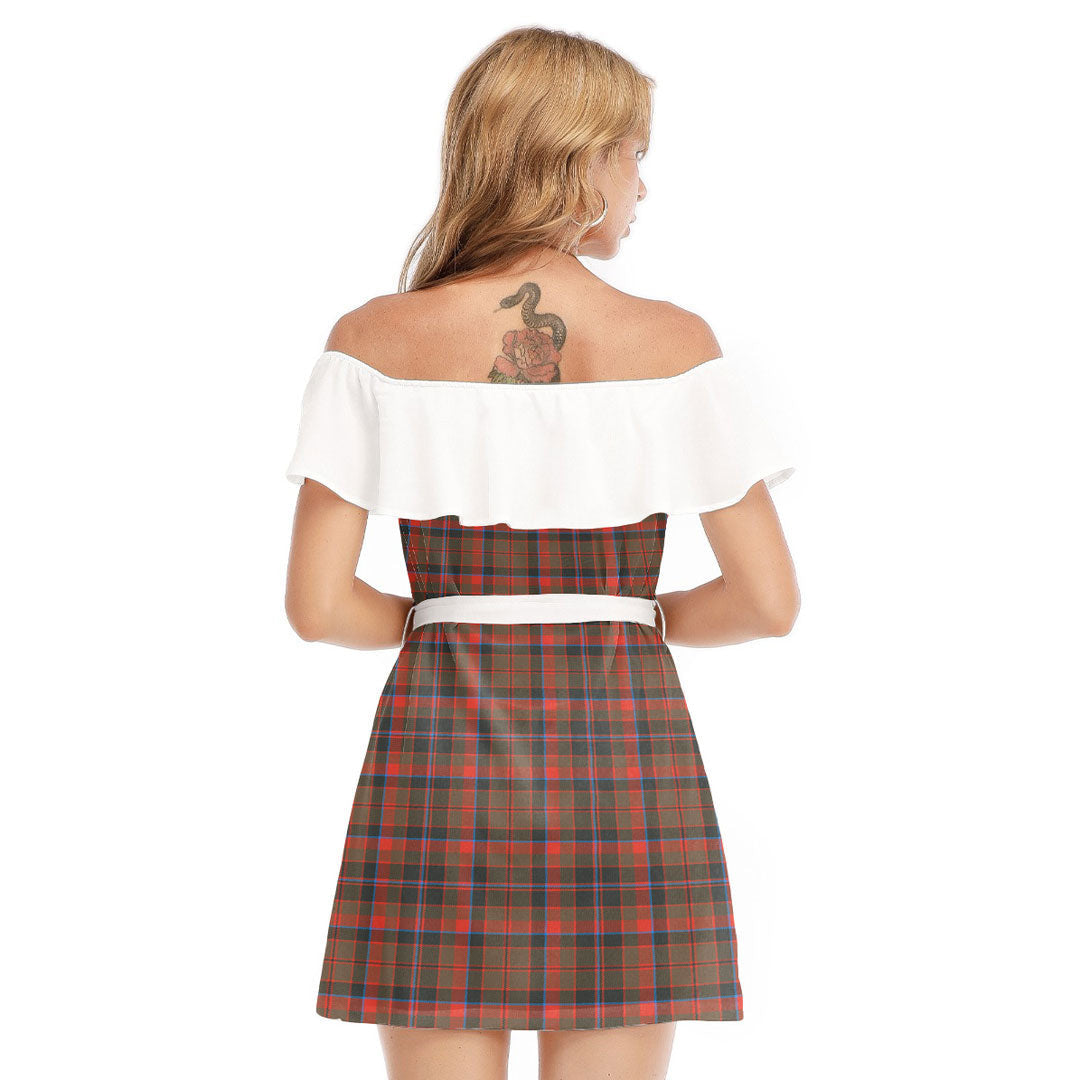 Cumming Hunting Weathered Tartan Plaid Off-shoulder Dress With Ruffle