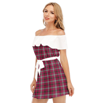 Little Tartan Plaid Off-shoulder Dress With Ruffle