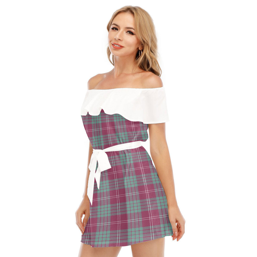 Crawford Ancient Tartan Plaid Off-shoulder Dress With Ruffle