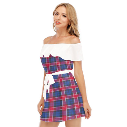 Graham of Menteith Red Tartan Plaid Off-shoulder Dress With Ruffle