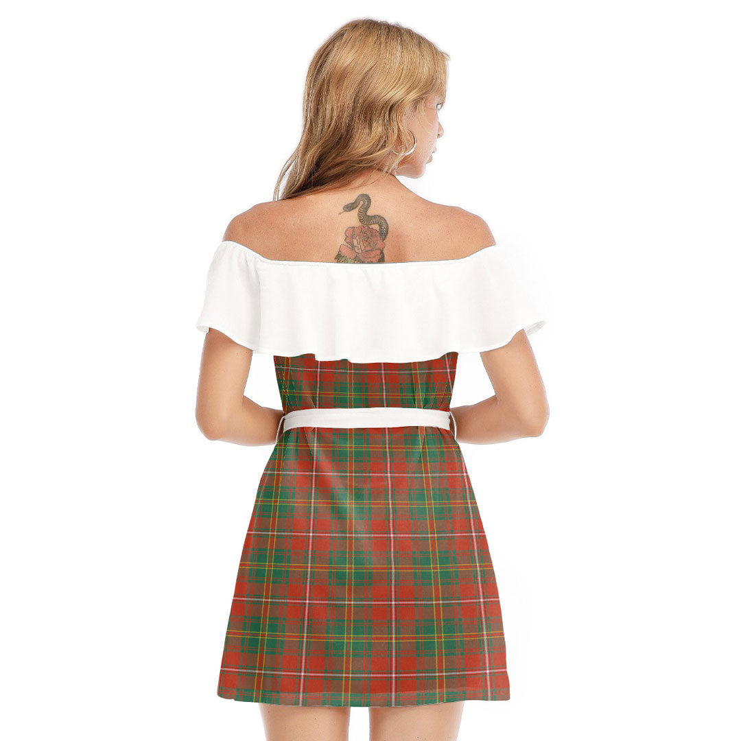 Hay Ancient Tartan Plaid Off-shoulder Dress With Ruffle