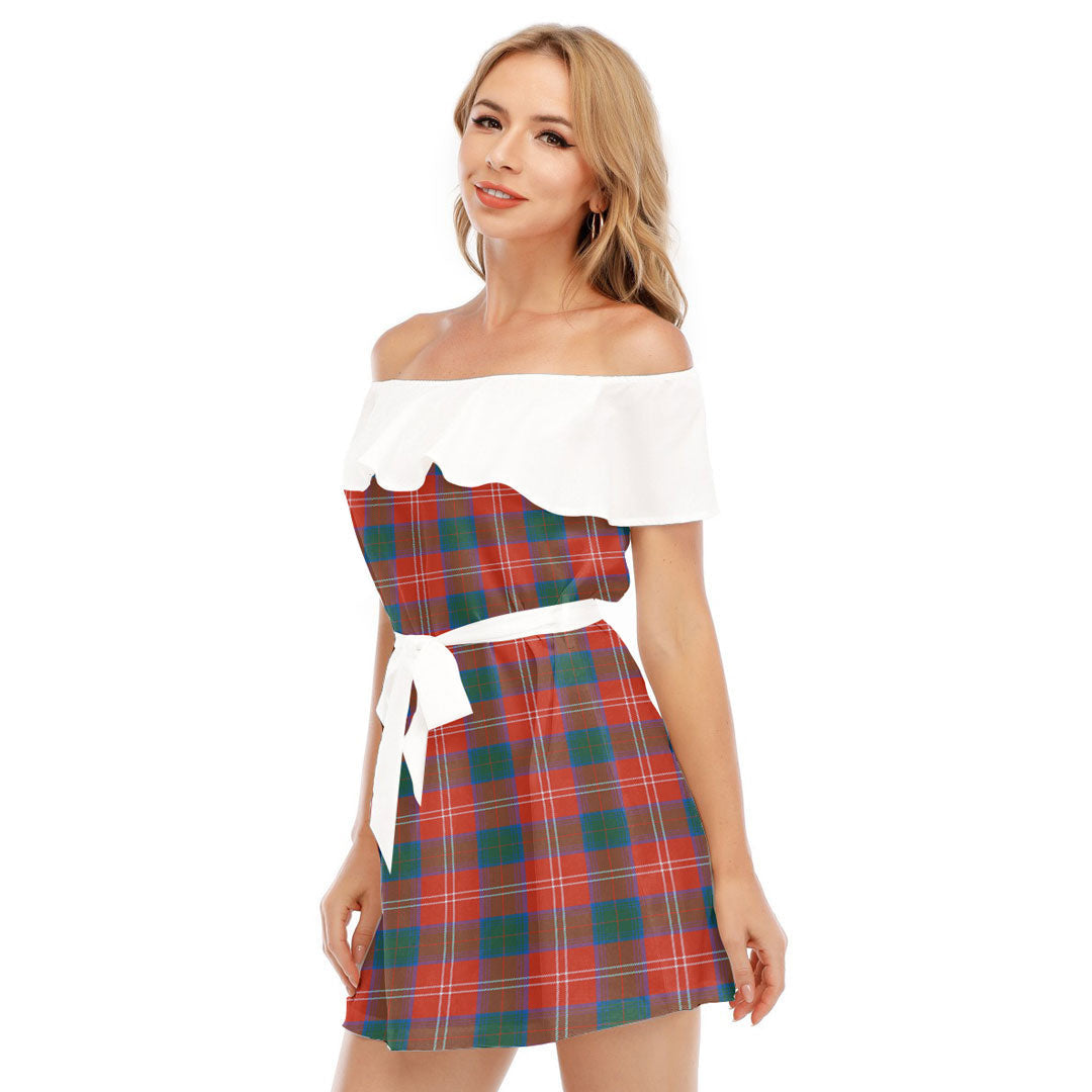 Chisholm Ancient Tartan Plaid Off-shoulder Dress With Ruffle