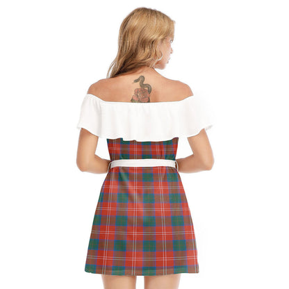 Chisholm Ancient Tartan Plaid Off-shoulder Dress With Ruffle