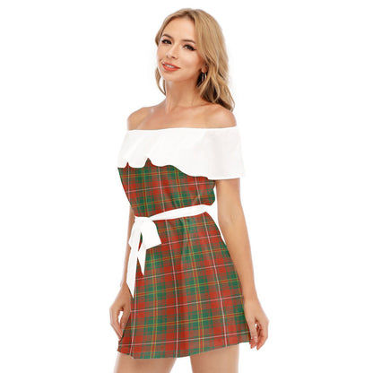 Hay Ancient Tartan Plaid Off-shoulder Dress With Ruffle