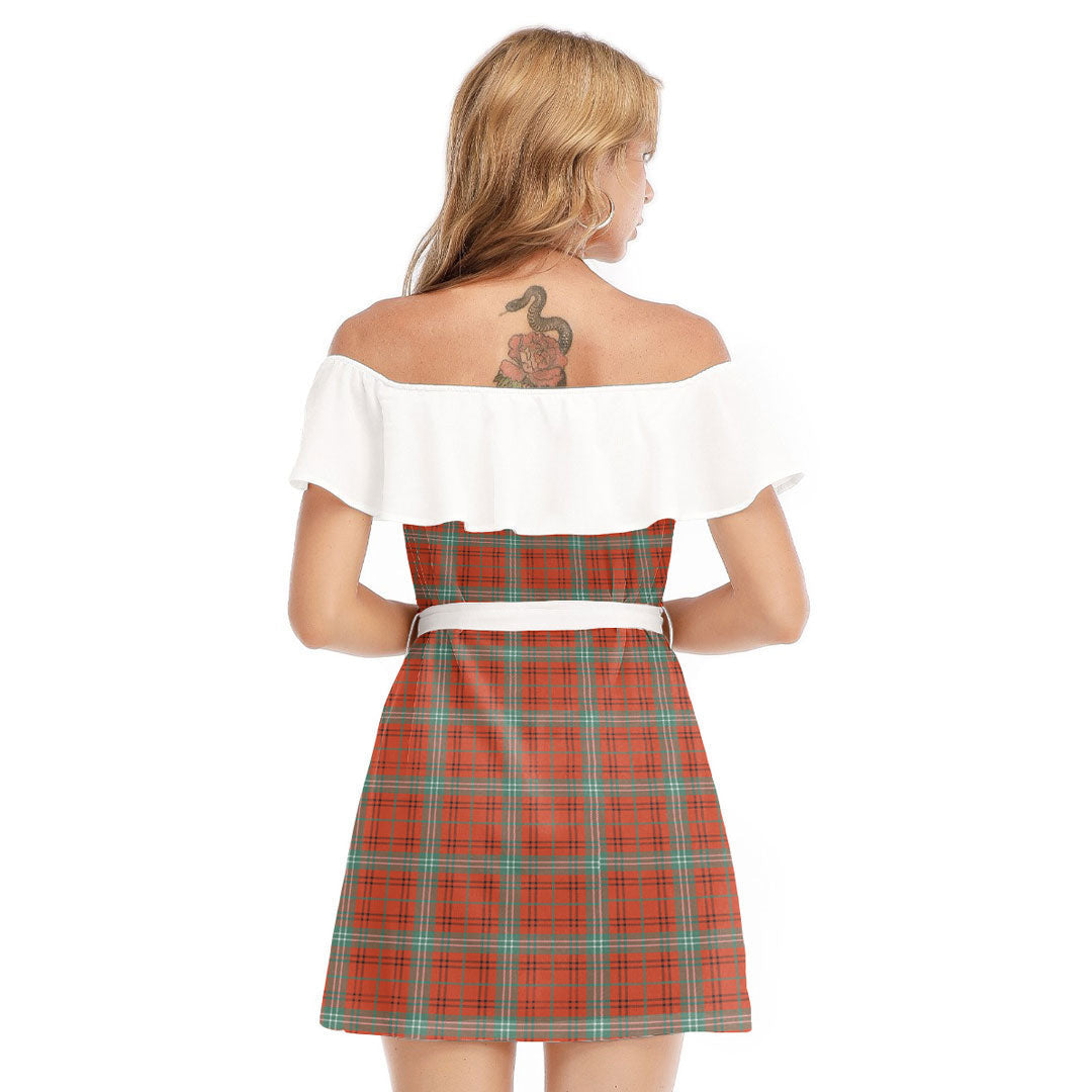 Morrison Red Ancient Tartan Plaid Off-shoulder Dress With Ruffle