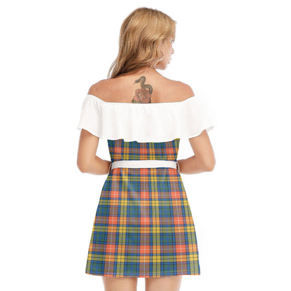 Buchanan Ancient Tartan Plaid Off-shoulder Dress With Ruffle