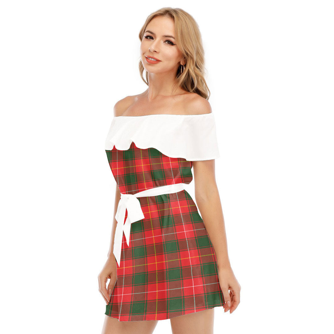 MacFie Tartan Plaid Off-shoulder Dress With Ruffle