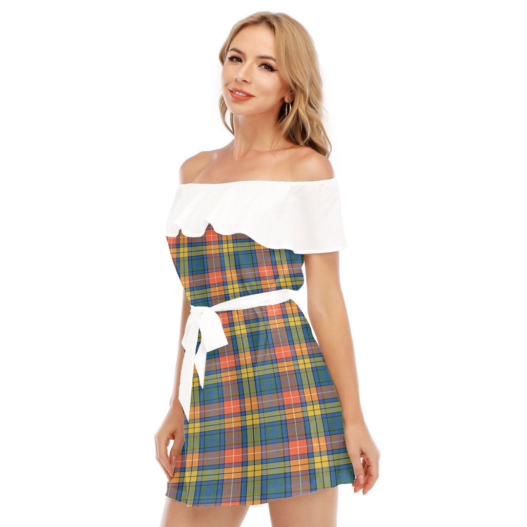 Buchanan Ancient Tartan Plaid Off-shoulder Dress With Ruffle