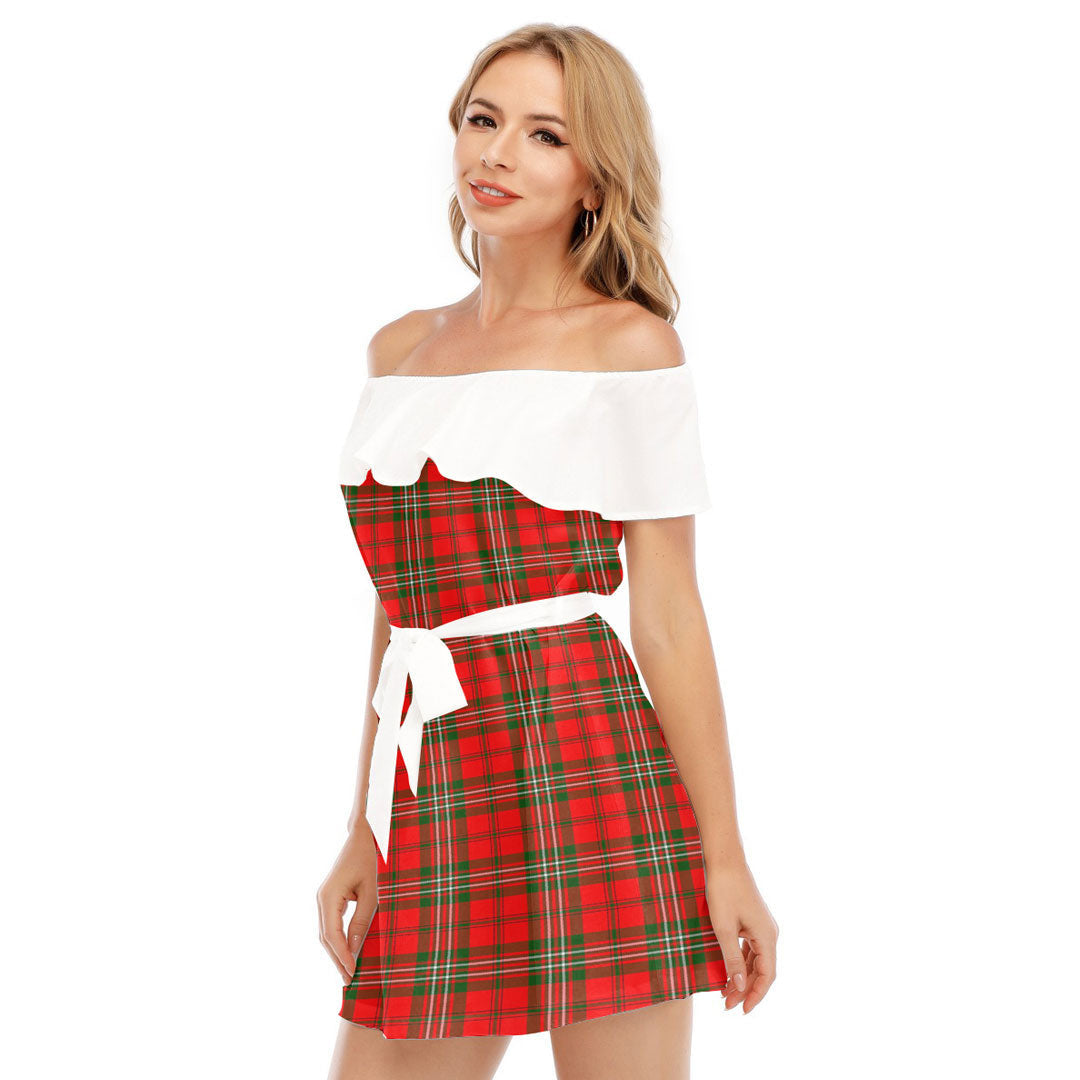 SCOTT MODERN Tartan Plaid Off-shoulder Dress With Ruffle