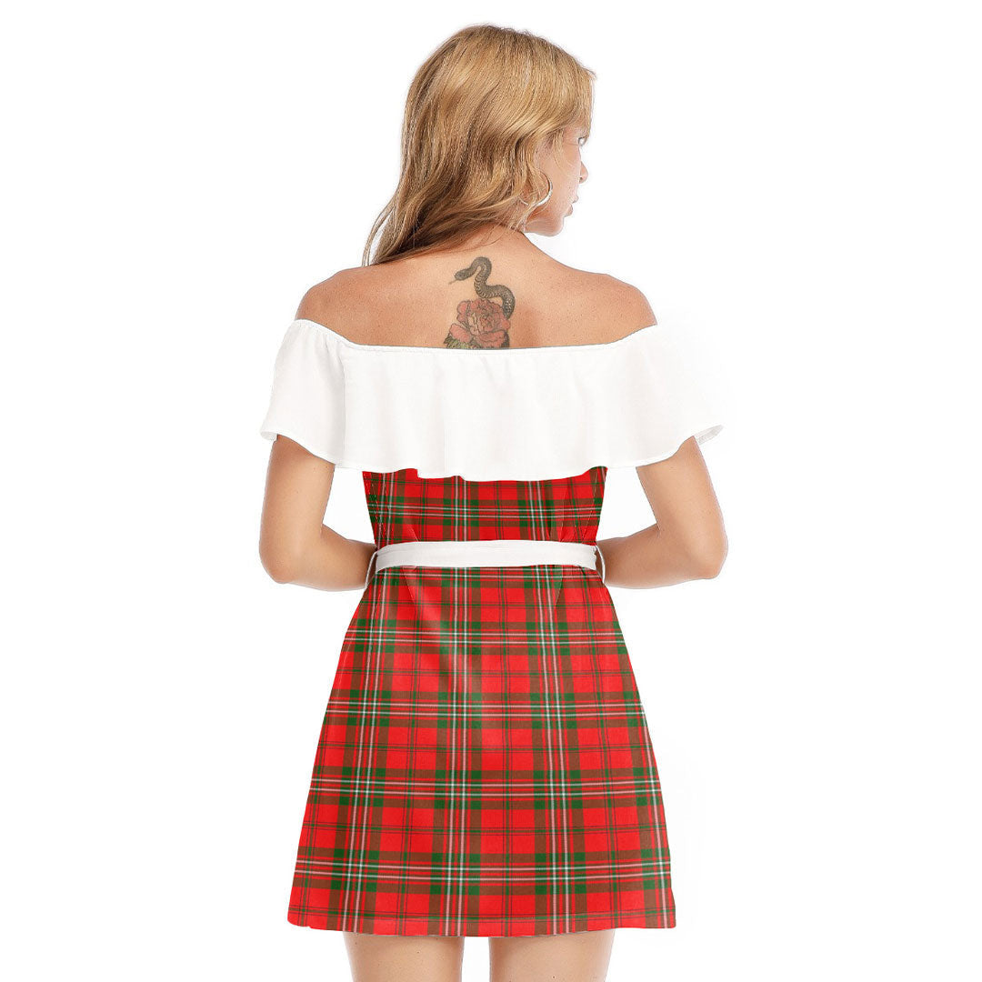 SCOTT MODERN Tartan Plaid Off-shoulder Dress With Ruffle